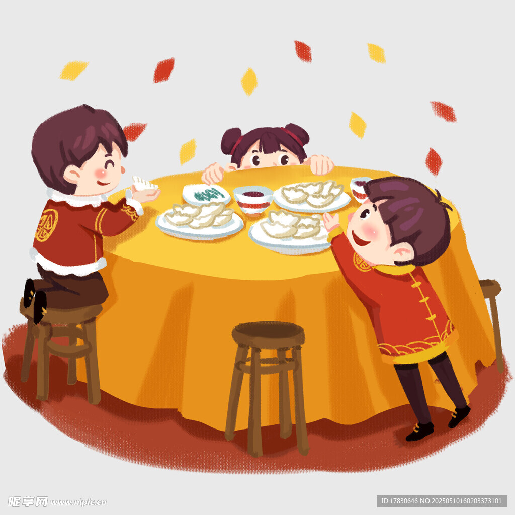 儿童围桌欢乐用餐场景
