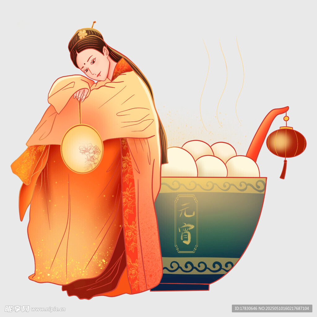 古风女子与热气腾腾汤圆