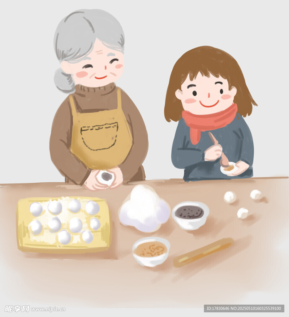 祖孙共做汤圆温馨时刻
