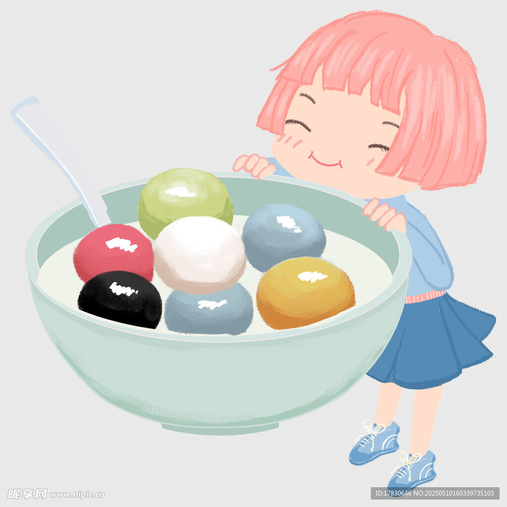 女孩开心抱大碗彩色圆球