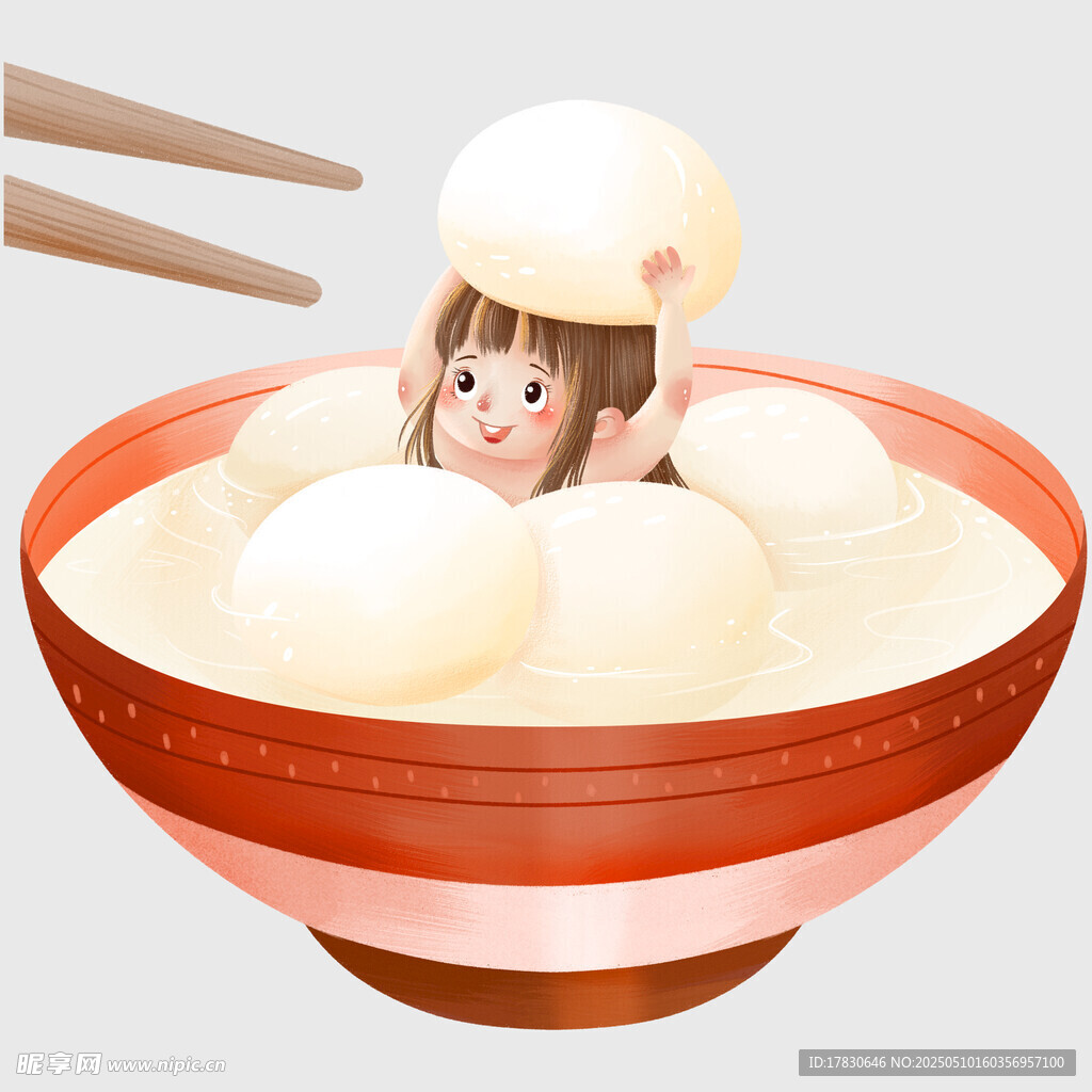 碗中萌娃与汤圆的趣味画面
