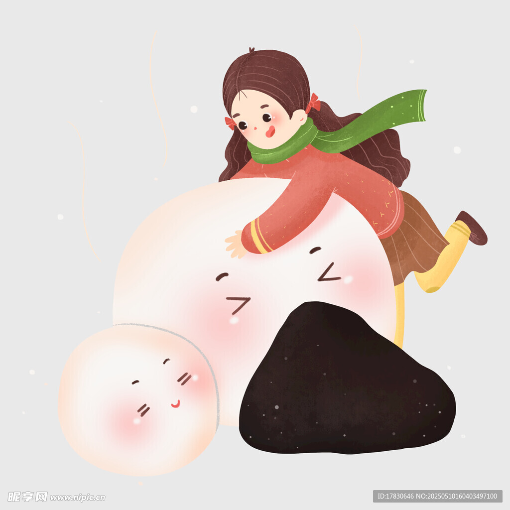 女孩开心堆雪人