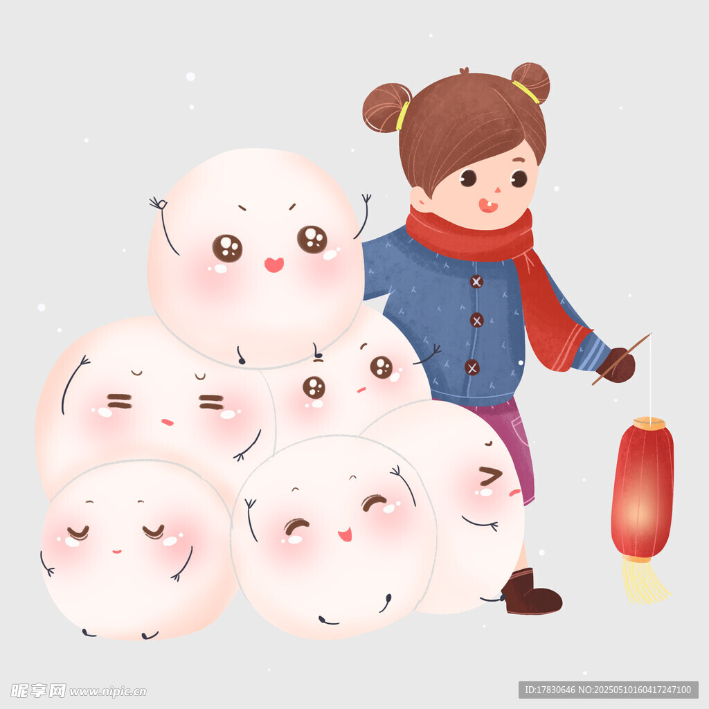 女孩堆雪人迎新春