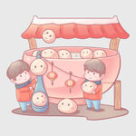儿童围看传统小吃摊位