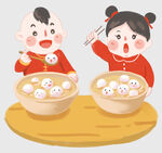 孩童欢乐吃元宵