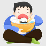 男孩开心享用大碗美食