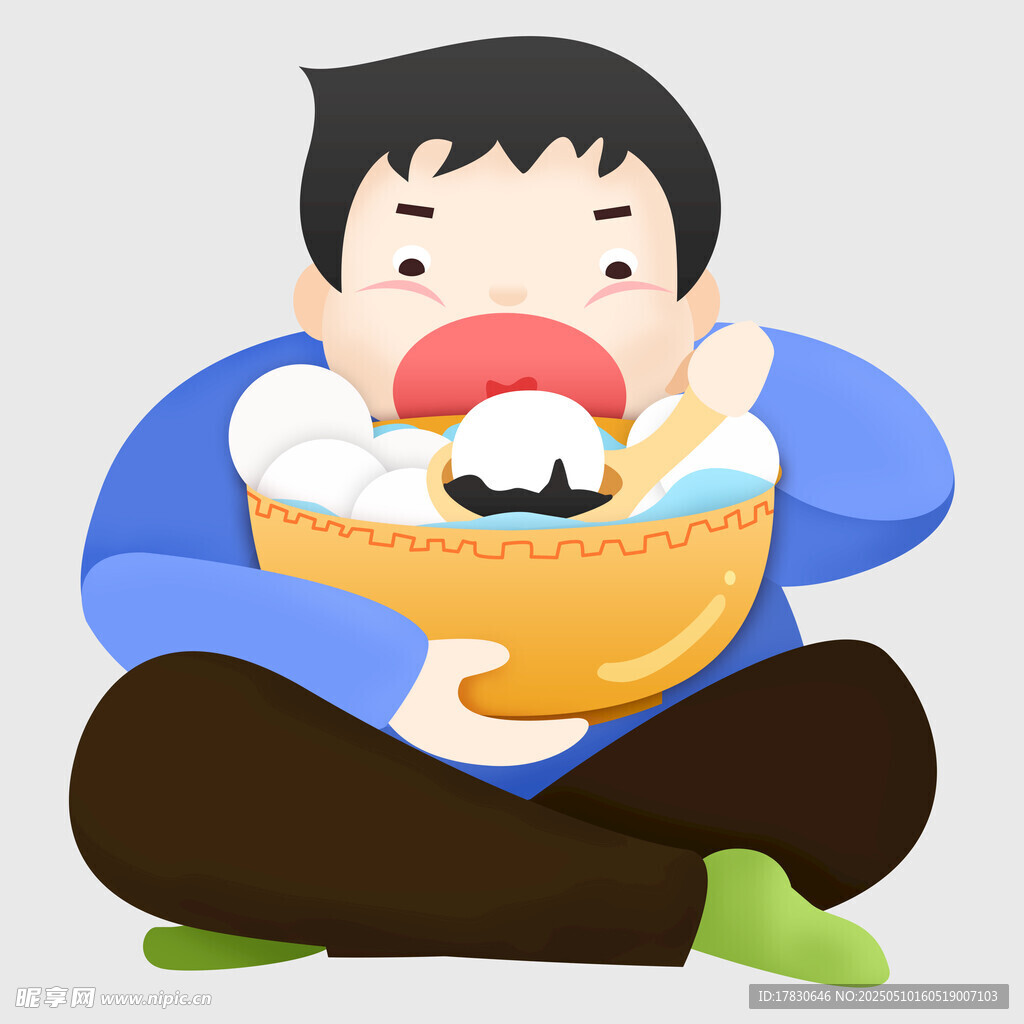 男孩开心享用大碗美食