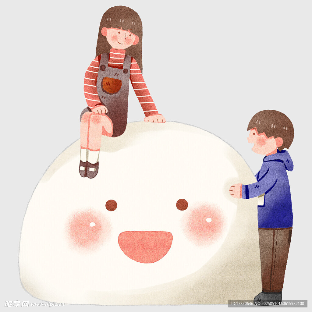 小孩与女孩同玩可爱大团子