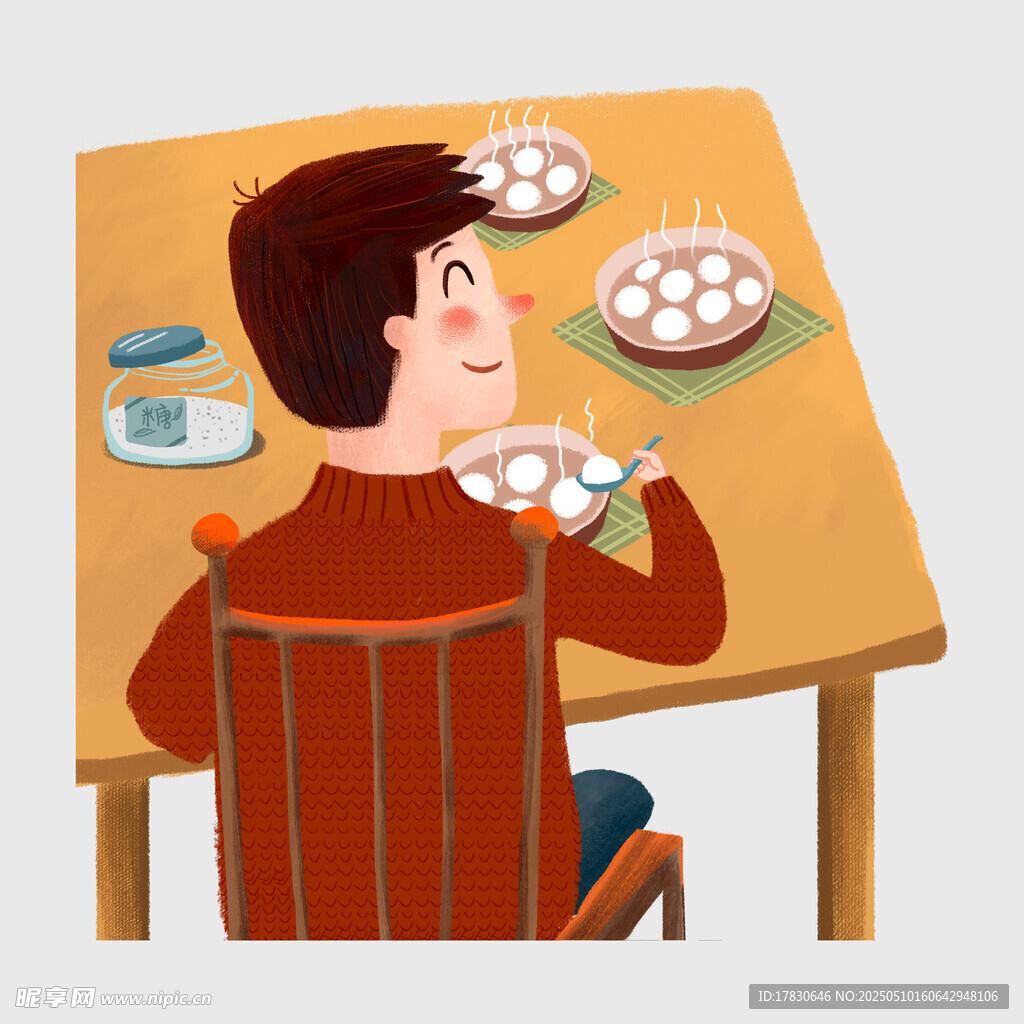 男孩惬意享用桌上美食