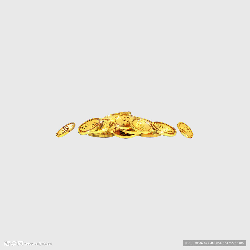 一堆闪耀的金黄色金币
