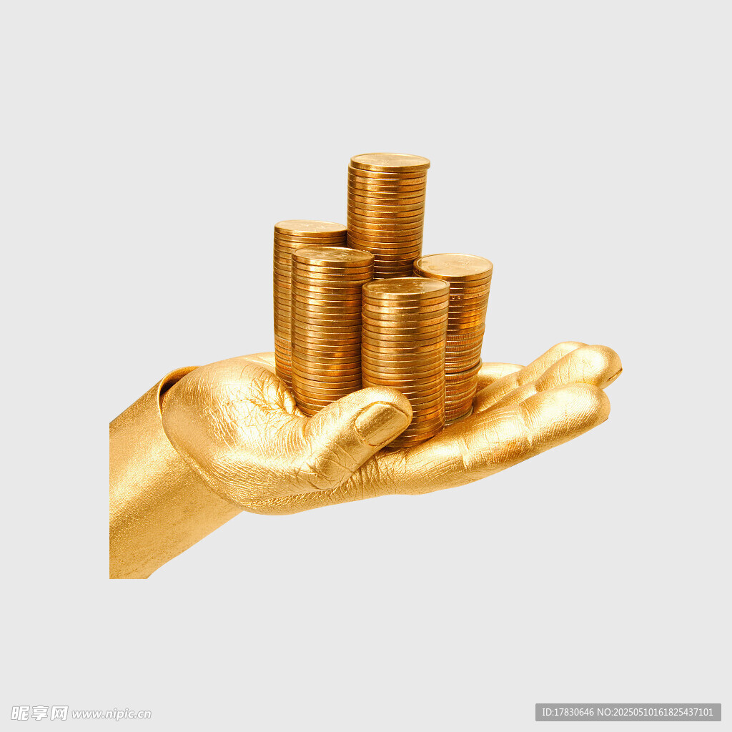 金手托金币 财富象征