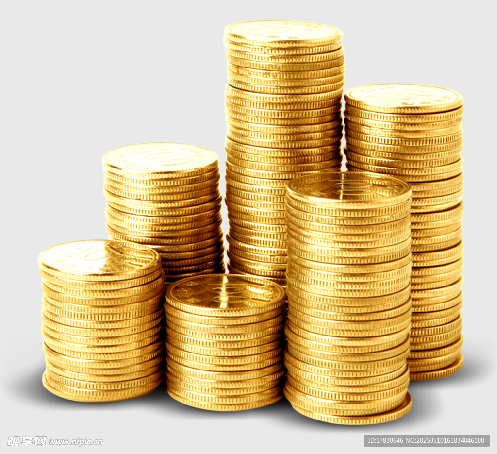 金色金币堆叠展示财富