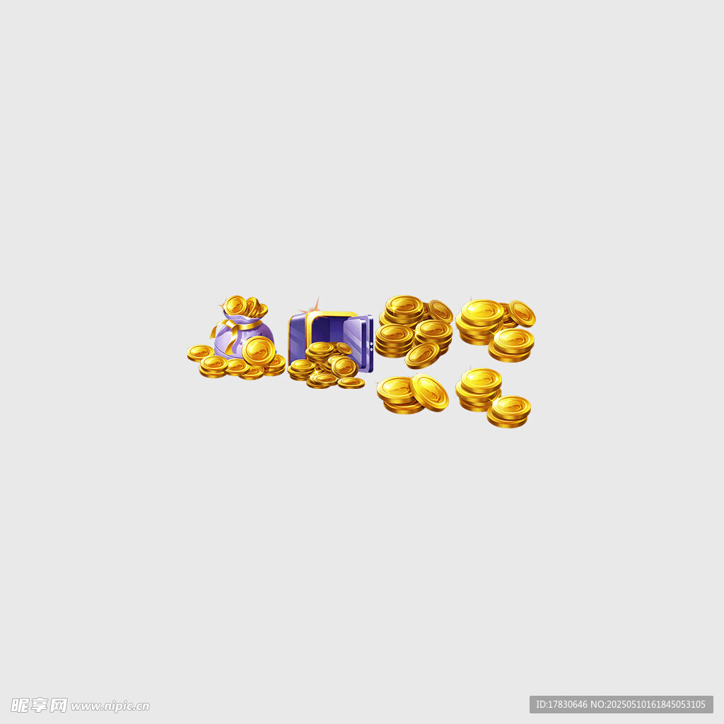 金色卡通小火车与金币