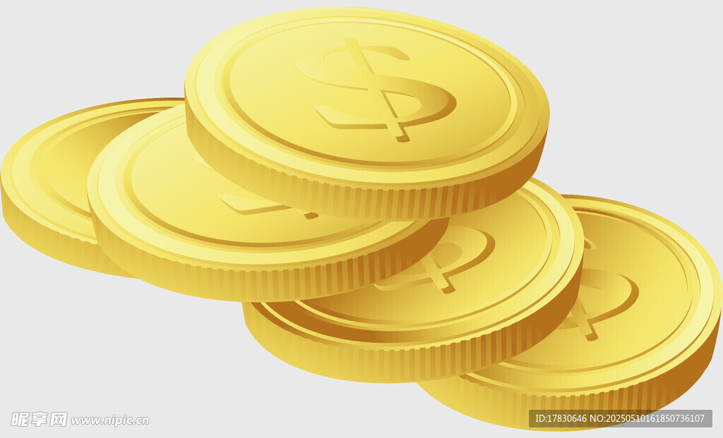 堆叠的金色美元硬币