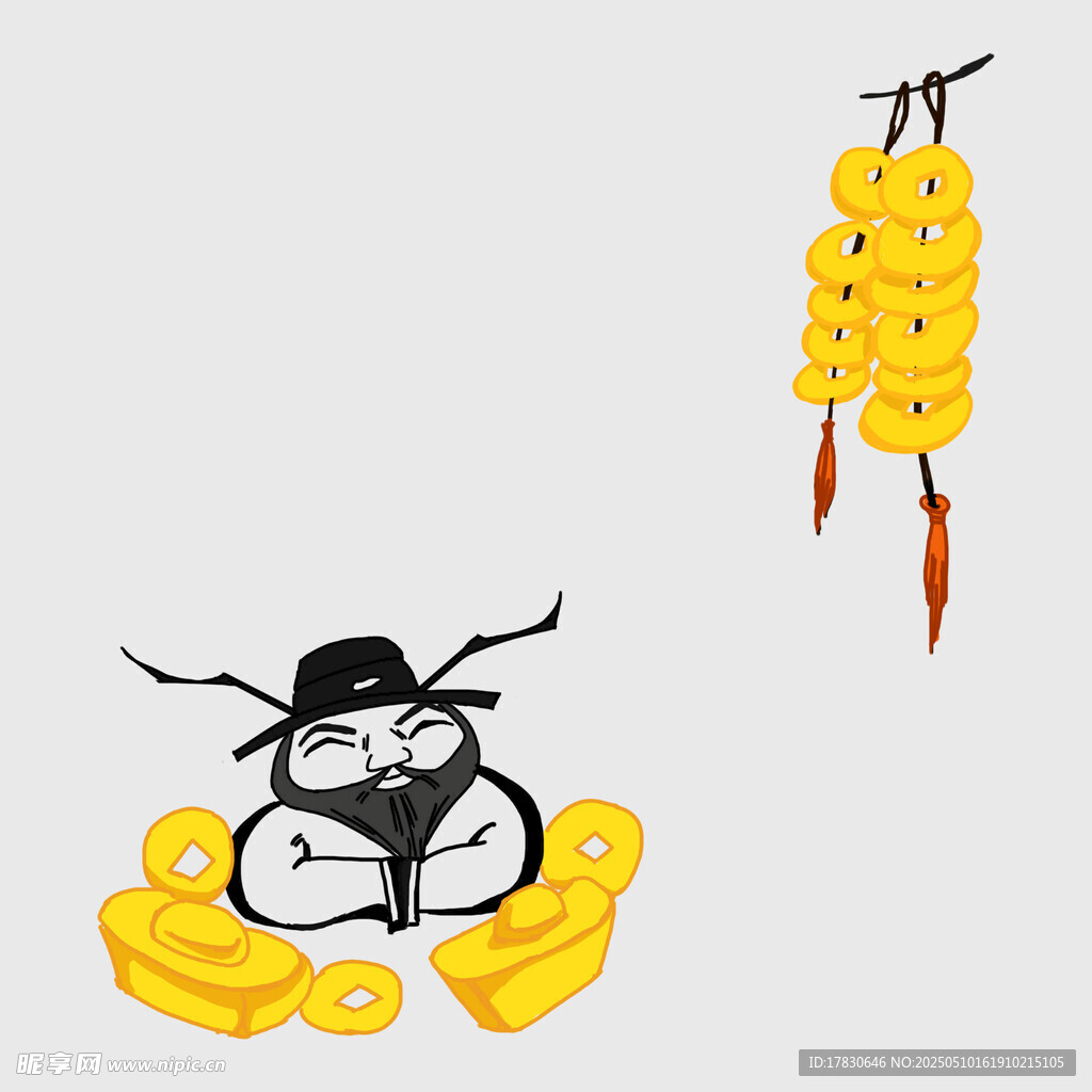 财神与金元宝喜庆插画