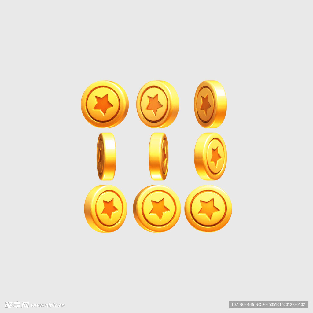 金色立体金币图标集合