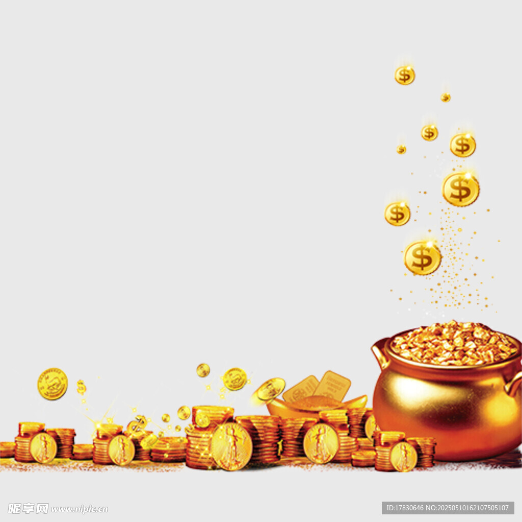 金元宝金币洒落的财富场景