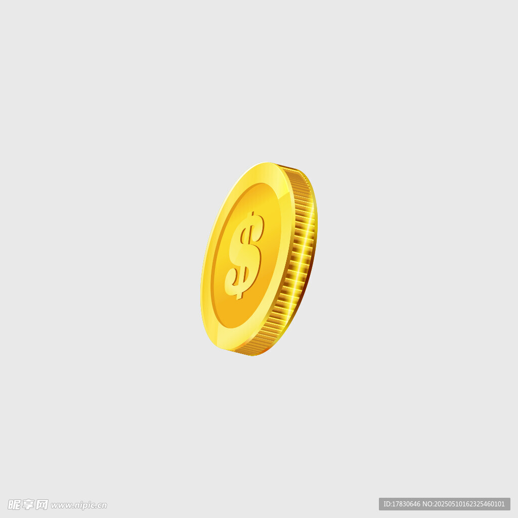 空中悬浮的金色美元硬币