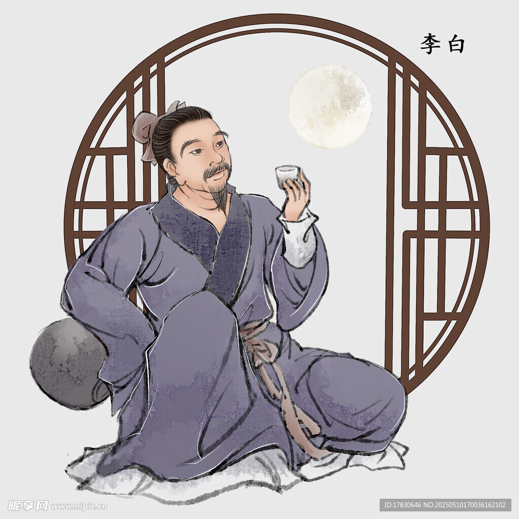 古代文人月下独酌图
