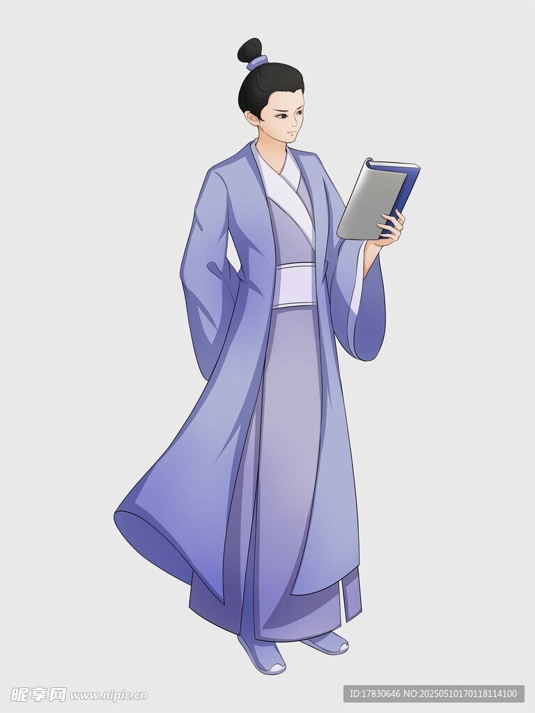 古装女子持书卷优雅而立