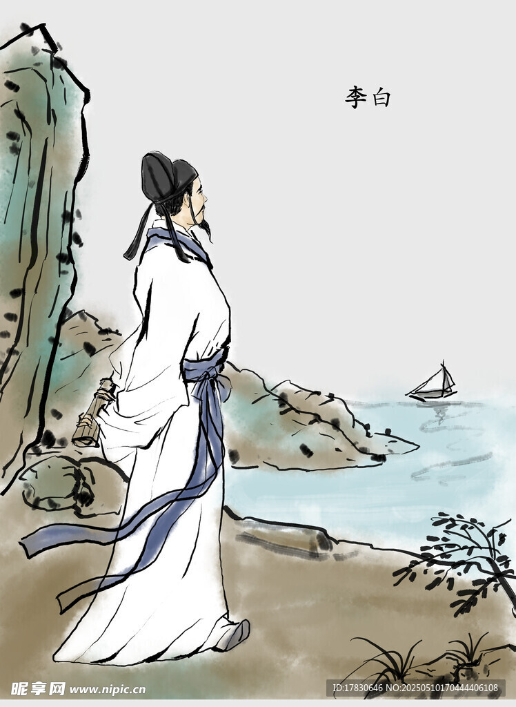 古装男子临江而立赏景