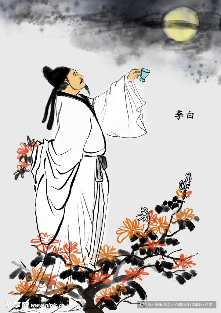 李白月下饮酒诗意画面