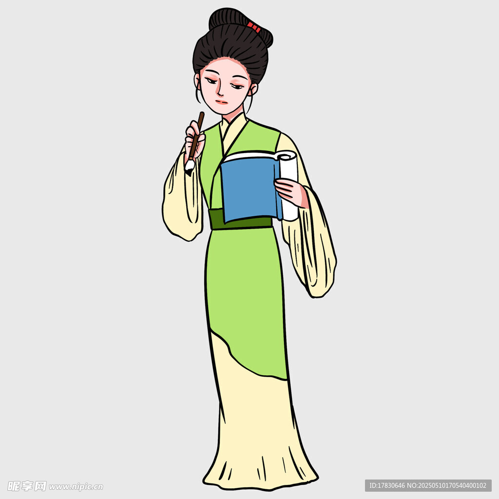 古装女子手持书本