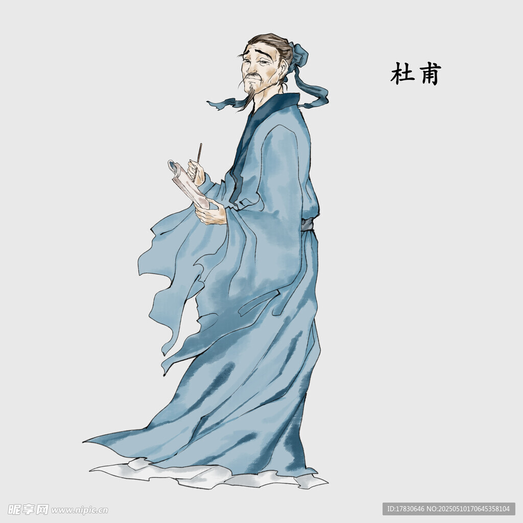 古风飘逸的持笔古装人物