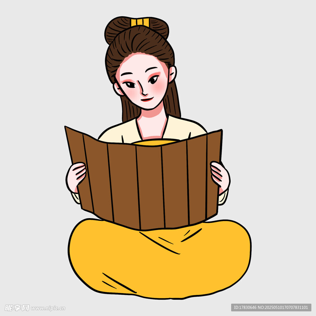 古代女子专注读竹简