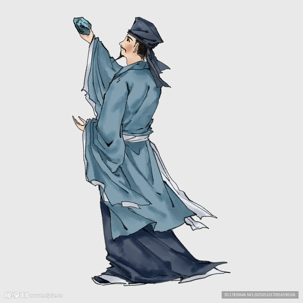 古风男子持物潇洒而立