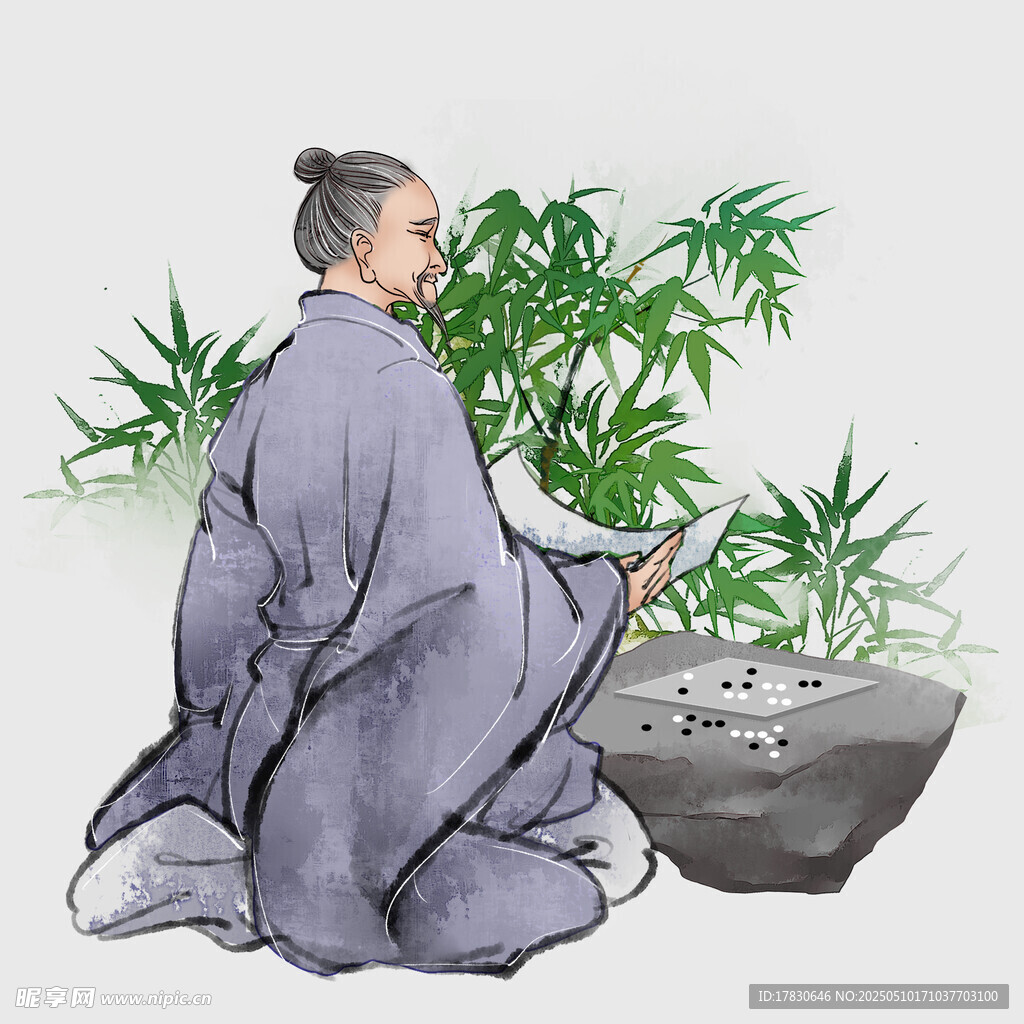 古人赏竹抚琴雅趣图