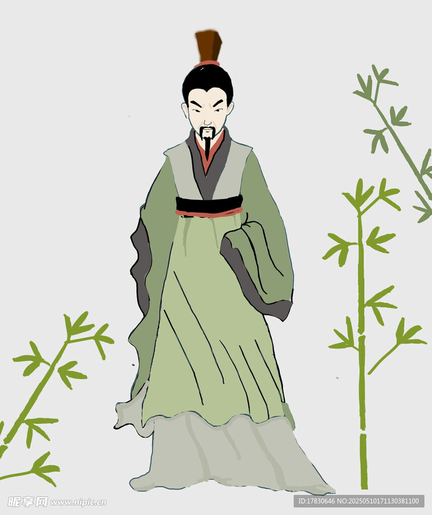 古风男子立姿与翠竹相伴