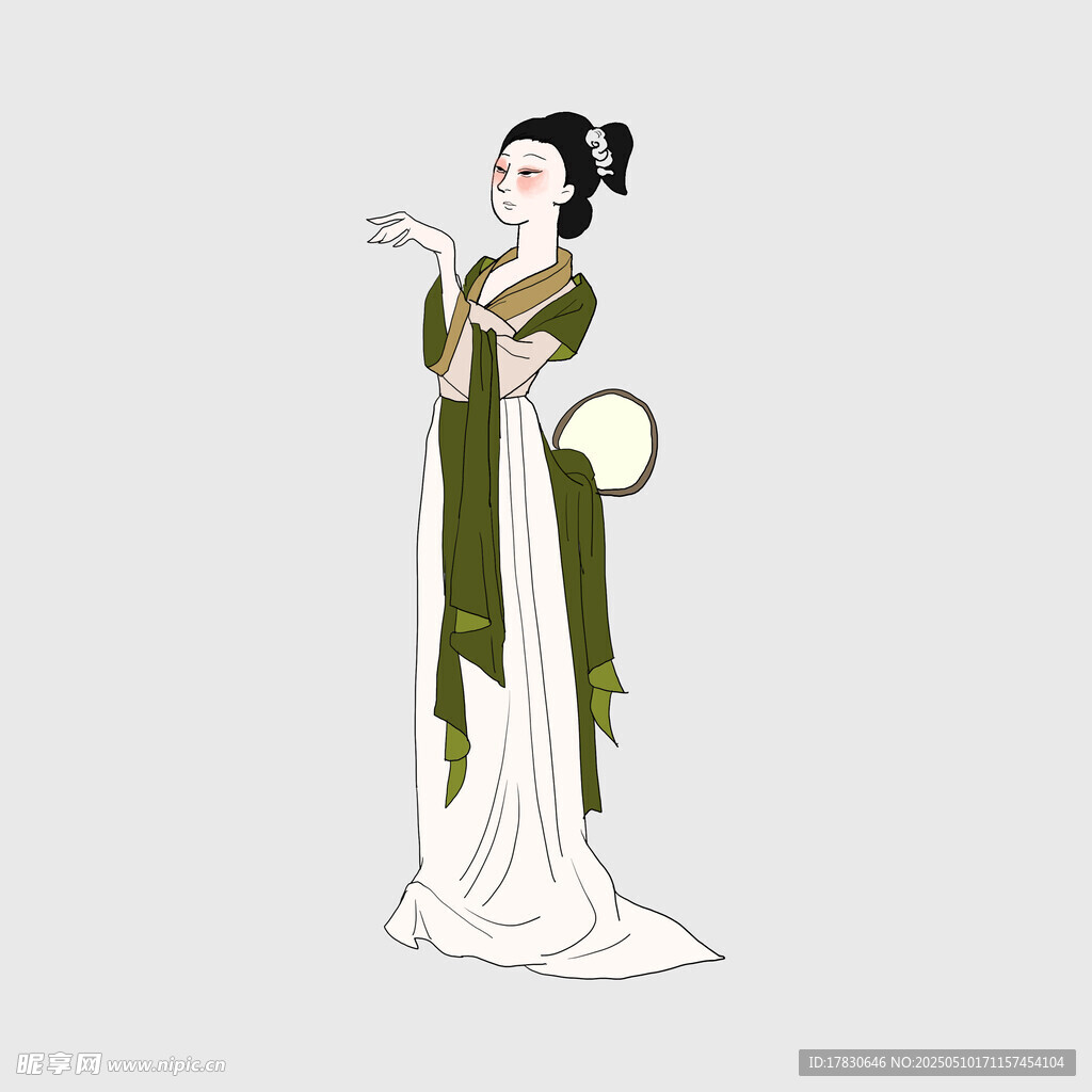 古典汉服女子手持花枝