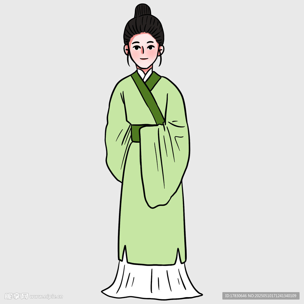 古风女子身着绿色传统服饰
