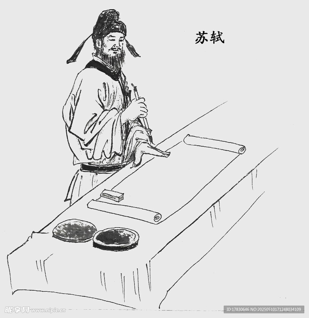 古代文人伏案书写场景