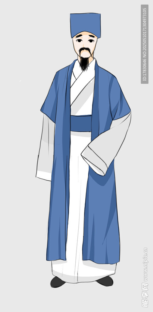 古代蓝衣长袍官员形象