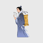 古代书生背书卷出行图