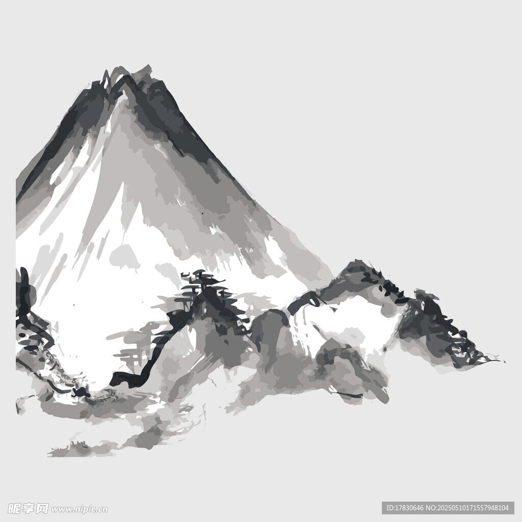 水墨风格的巍峨山峰