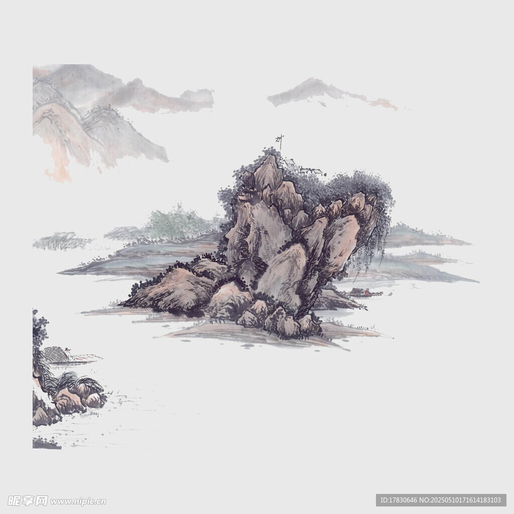水墨山石图