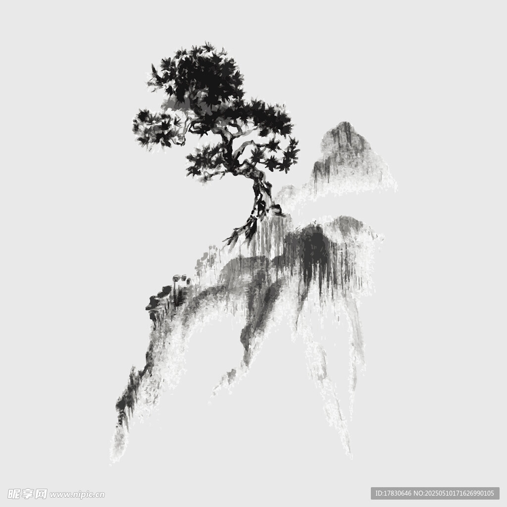 水墨孤松图