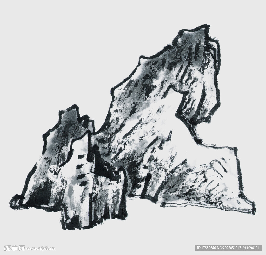 手绘山石景观图