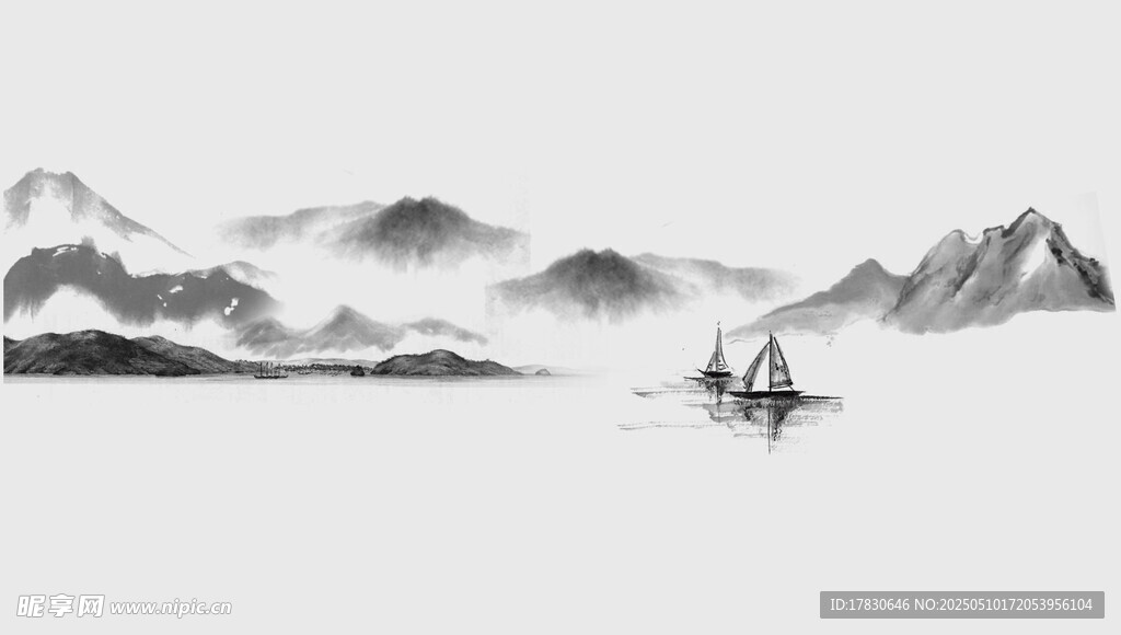 水墨山水孤舟图