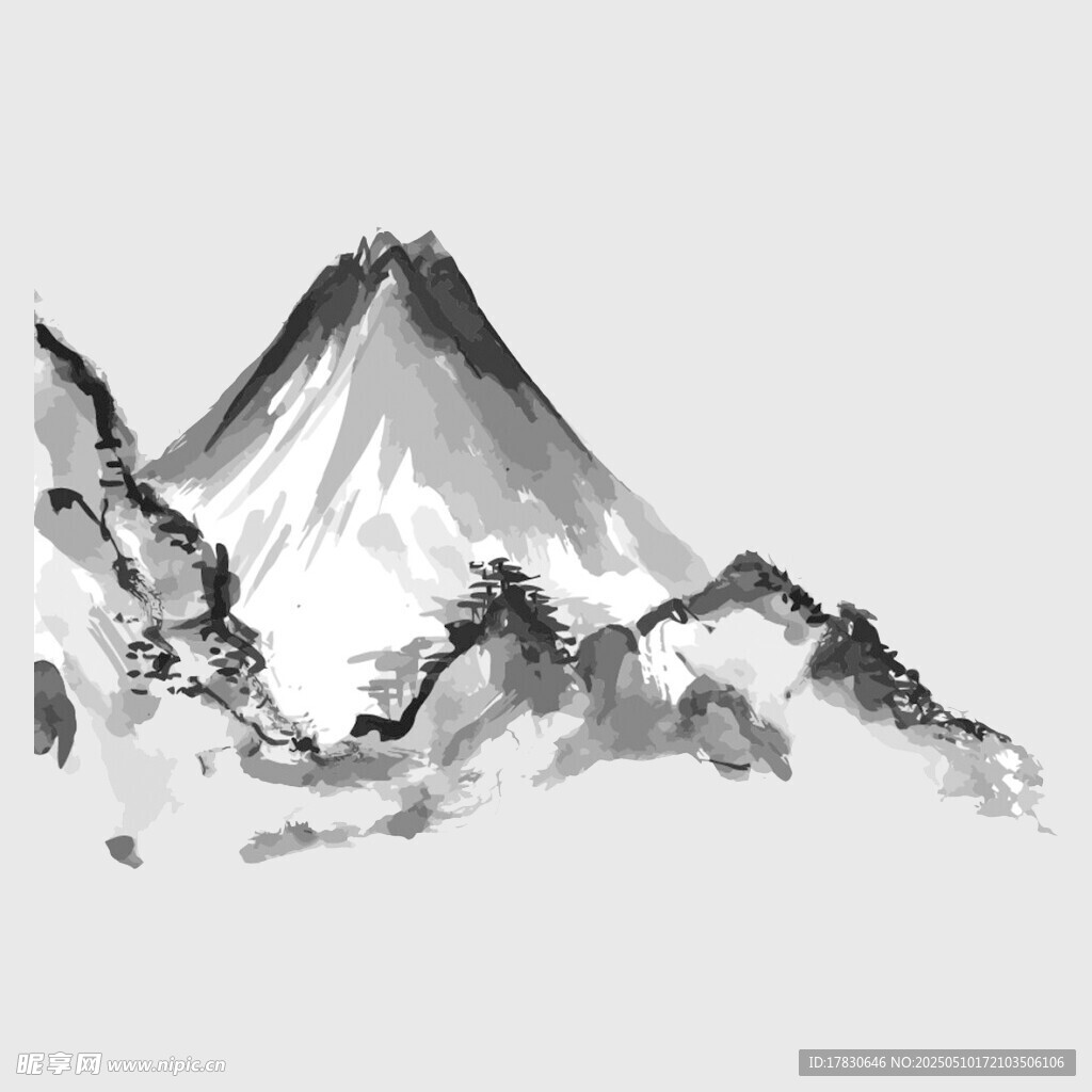 水墨风格巍峨山峰图