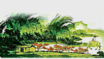 河畔村落风景图