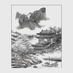 水墨山水古建筑风景图