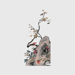 中式水墨梅花山石图