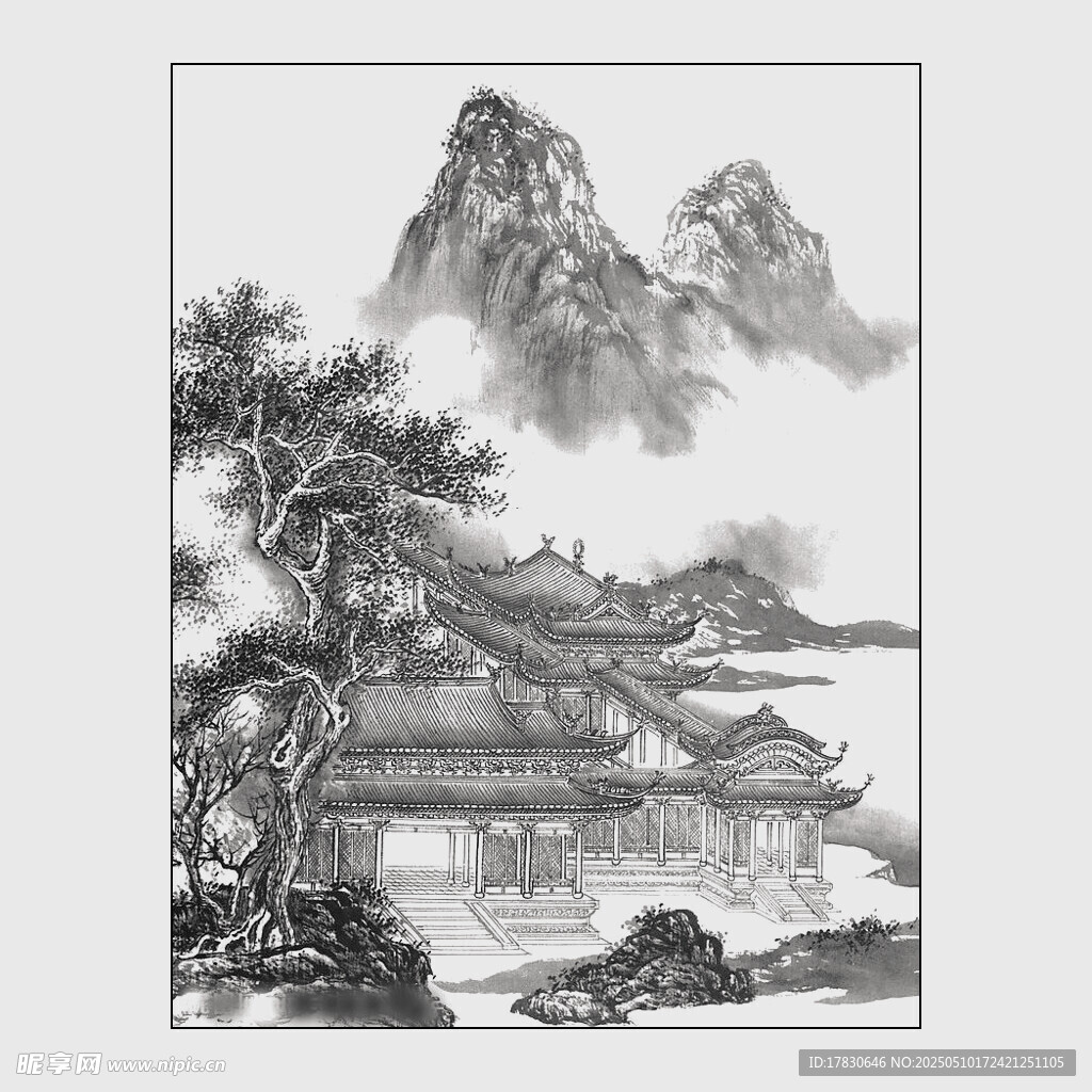 水墨山水间的古典建筑