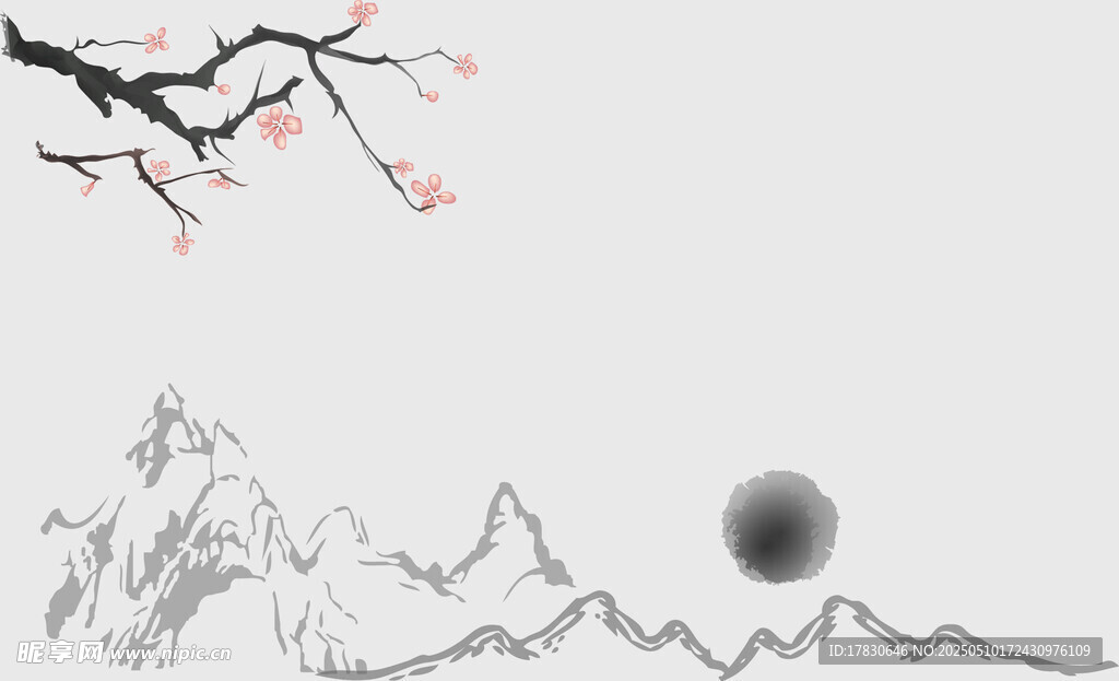 水墨山水月夜图