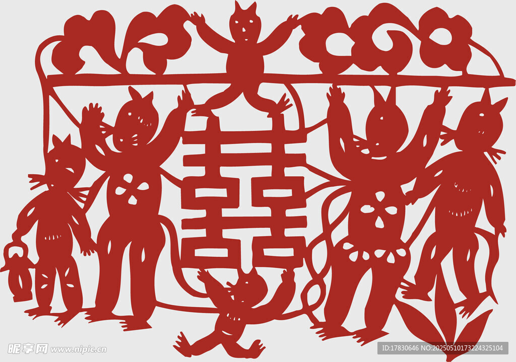 传统剪纸喜字人物图案