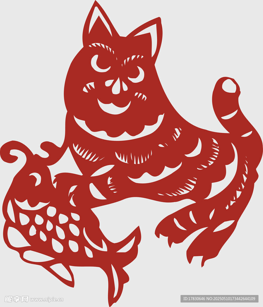 猫鱼剪纸图案